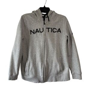 Nautica Full Zip Hoodie Gray Logo Sweatshirt Women's Casual Jacket